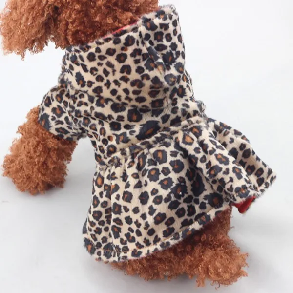 

Pets Dogs Leopard Pattern Tutu Coat Dress Puppy Hoodies Both Sides Wear Dog Clothes