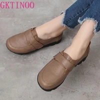 gktinoo spring ladies genuine leather handmade shoes women hook loop flat shoes women 2021 autumn soft loafers flats