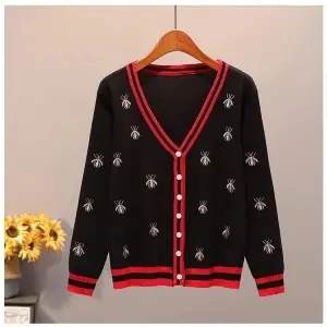 

Vintage knitted Cardigan Jacket Women's 2020 new autumn V-neck embroidered jacket