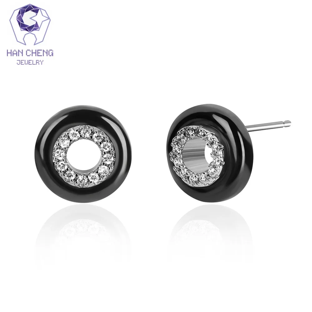 HanCheng новые модные маленькие круглые керамические серьги-гвоздики с цирконием
