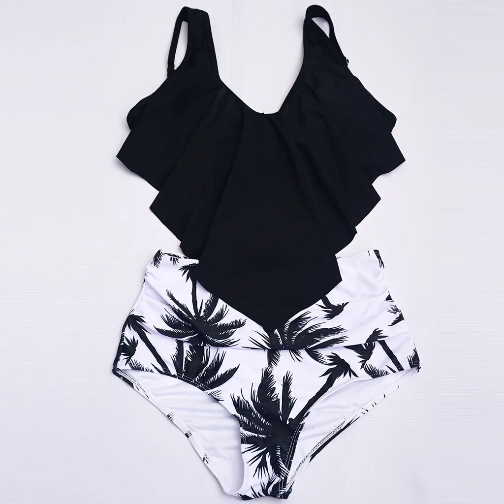 Женский комплект бикини с оборками купальник принтом кокосового дерева пуш-ап
