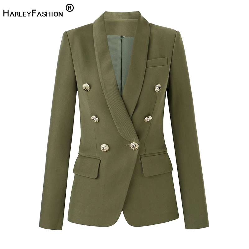 Colletto scialle stile Designer europeo classico verde militare aderente bottoni dorati giacca aale autunno Femme