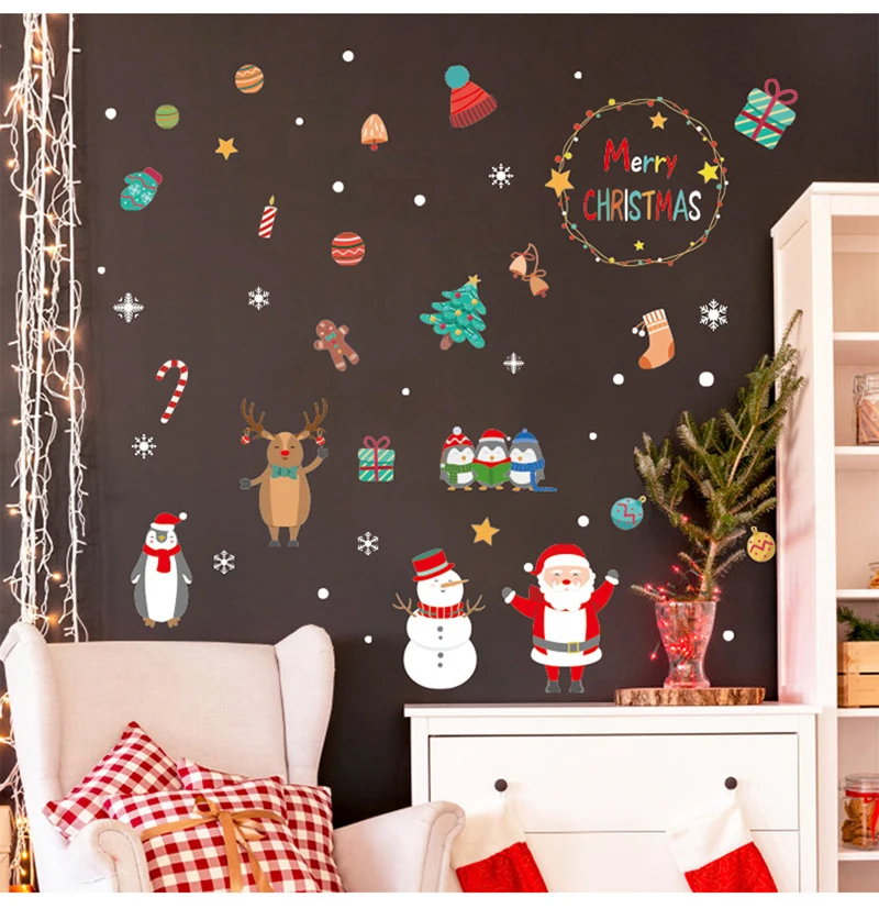 6 стилей оптовая продажа Новогодняя 3D наклейка на дверь водонепроницаемый постер