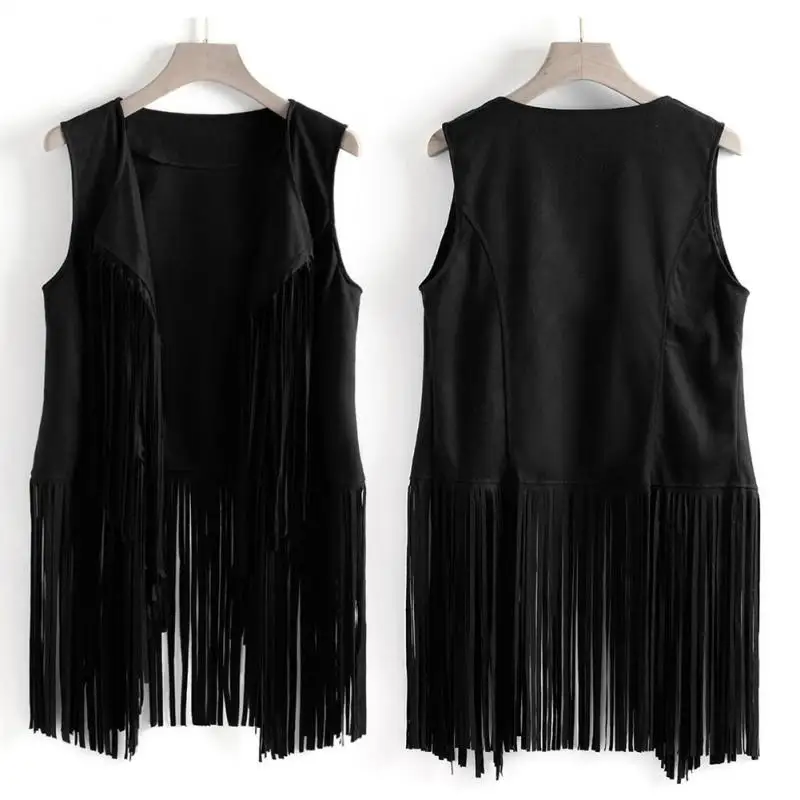 Женский жилет с бахромой Модный осенне-зимний замшевый этнический без рукавов