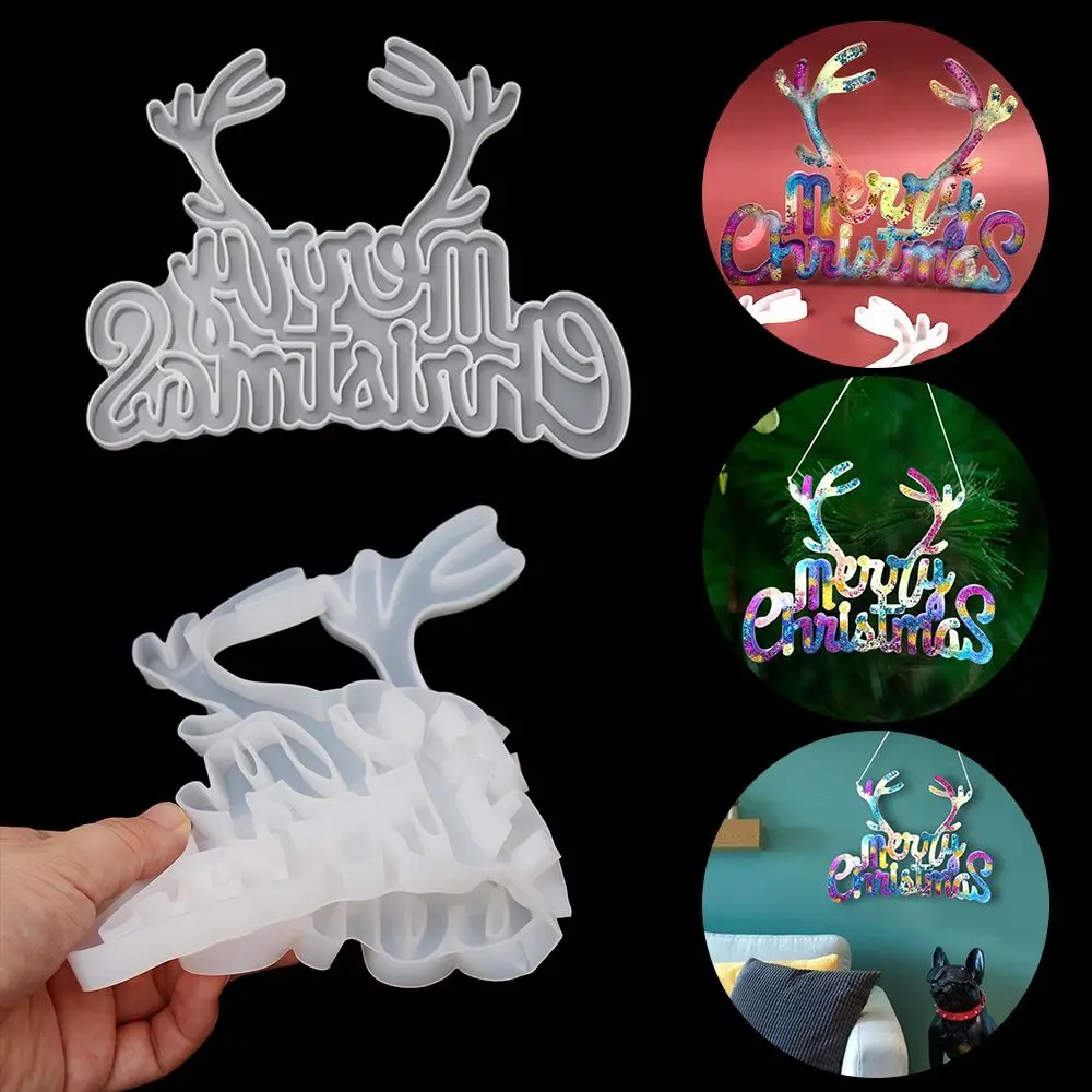 

DIY подвесные бирки с надписью "Merry Christmas", подвеска на дверь в виде лося с кристаллами, Рождественское украшение, силиконовая форма из смолы