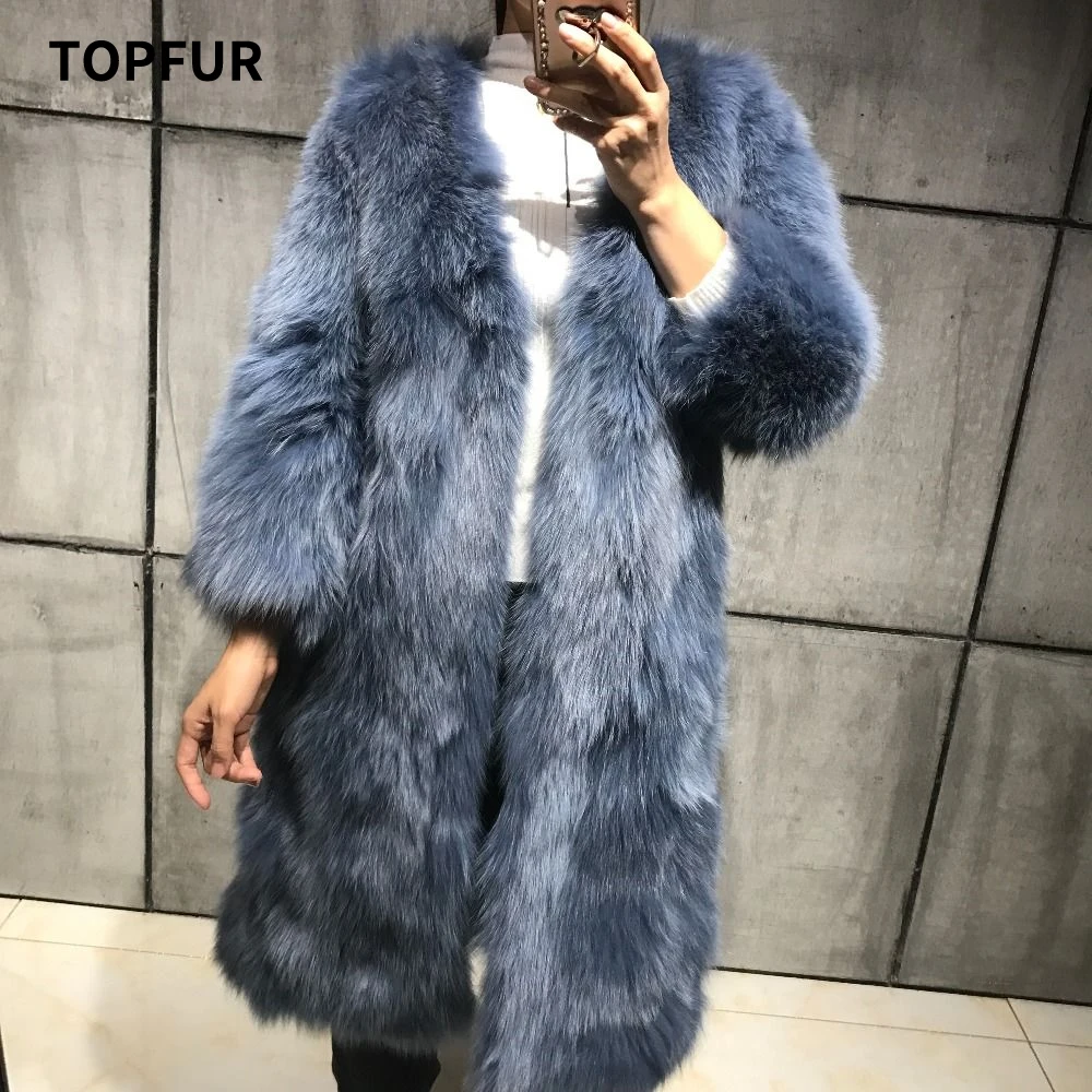 Новинка женская зимняя длинная куртка TOPFUR Женское пальто из 100% натурального