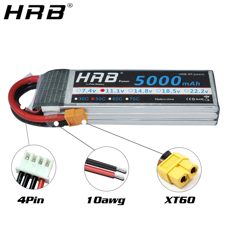 hrb 2s 3s 4s lipo battery 74 v 111 v 5000mah xt60 50c deans ec5 trx t 5s 6s 148 v 185 v 222 v rc parts для осе