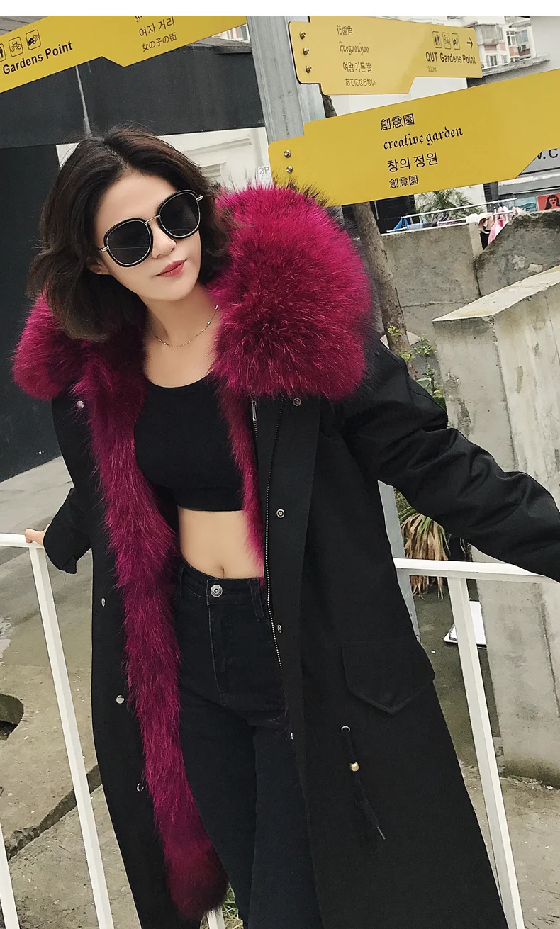 Женская парка со съемным мехом свободная длинная куртка с воротником из