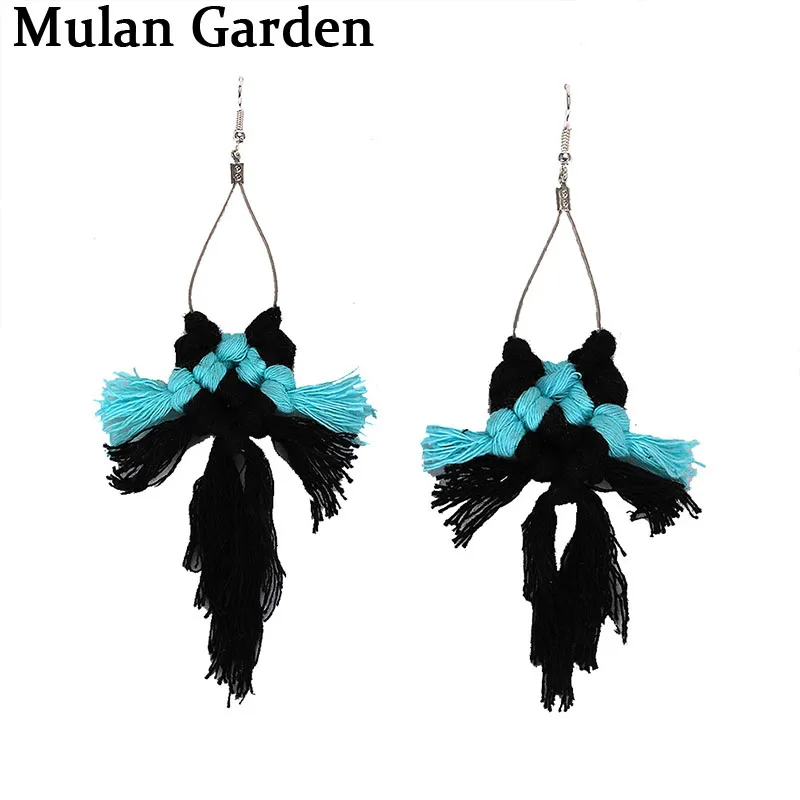 

M&G New Cotton String Alloy Earrings Bohemian Ethnic Handmade Tassel Earrings Fashion Jewelry Christmas Gift Girl Birthday Gifts