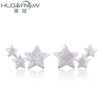 3 linked stars brushed smart stud earrings for women sweet charms simple ins metallic ornaments jewelry cute matt new accessory