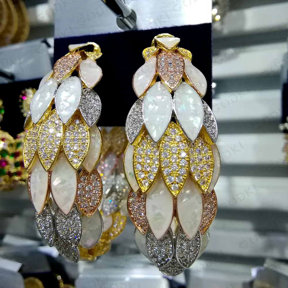 Женские свадебные серьги GODKI крупные обручи с павлиньим абалона кубическим