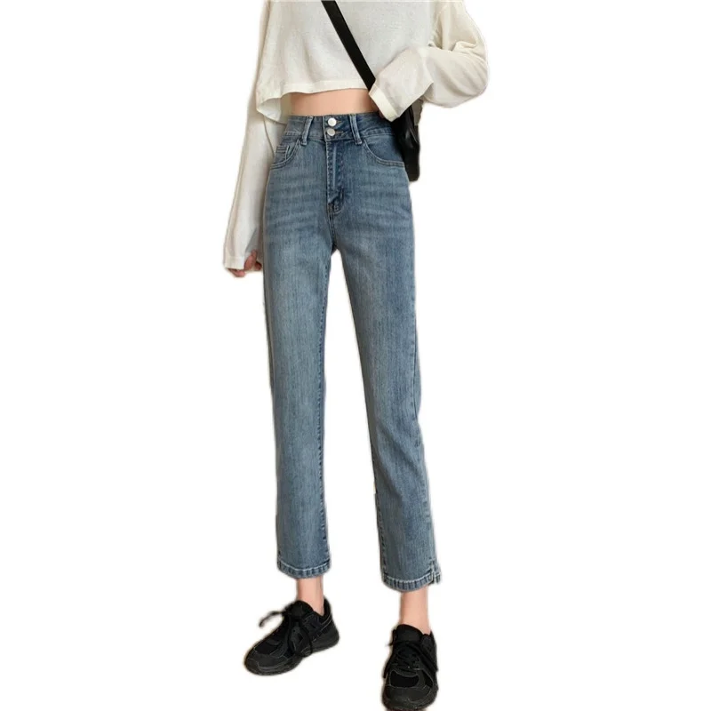 

Internet Celebrity 2021 Spring New Korean Style High Waist Cropped Pants Versatile Slim-Fit Cigarette Pants Split Straight Jeans