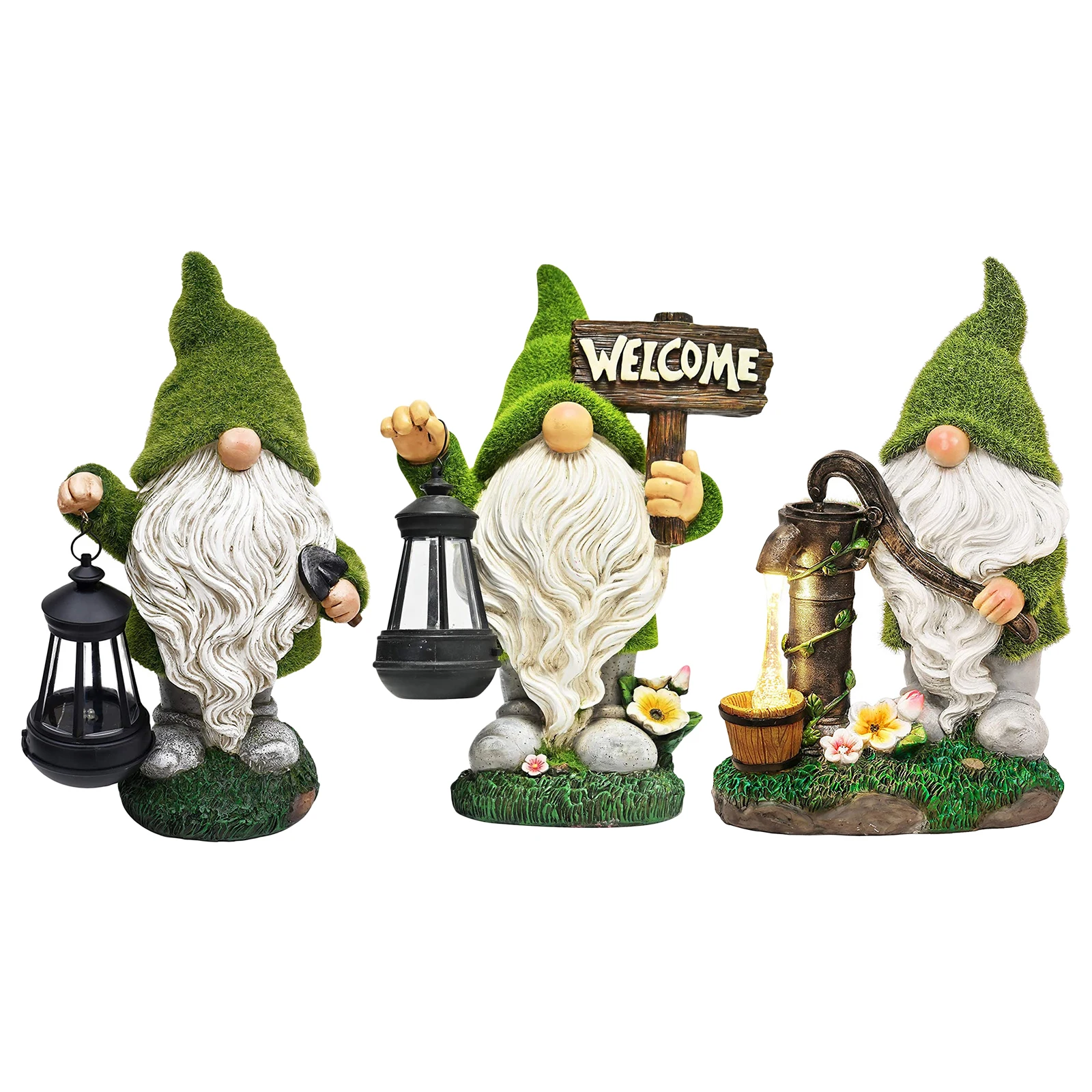 

Garden Gnome Statues Solar Powered LED Lights Resin Gnome Elf Figurine Decor