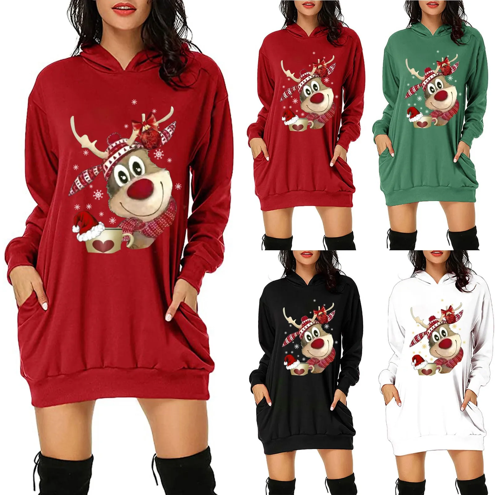 

Vintage Loose Dress Women's Fashion Christmas Hoodie Bag Hip Pocket Hoodie Fashion Mini Dress Vestido De Mujer Robe Femme #T1G