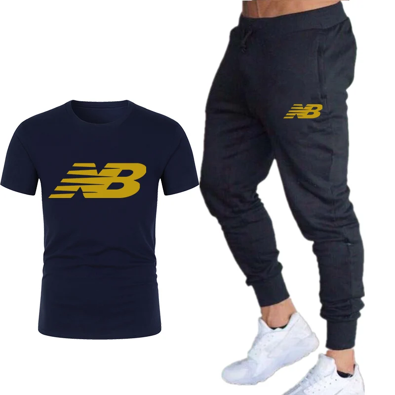 

2021 Summer Fashion Leisure brand Men's Set Tracksuit Sportswear Track Suits Male Sweatsuit Short Sleeves T shirt 2 piece set