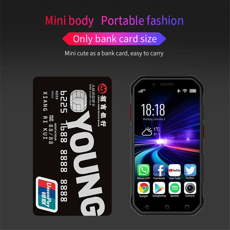 SOYES S10 NFC 3'' Mini Android Smartphone 3GB RAM 64GB ROM 4G LTE Cellphone Face ID Fingerprint 1900mAh Rugged Small Phone