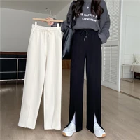 women casual loose split pants white black plus size straight female trousers high waist slim ol streetwear stacked sweatpants