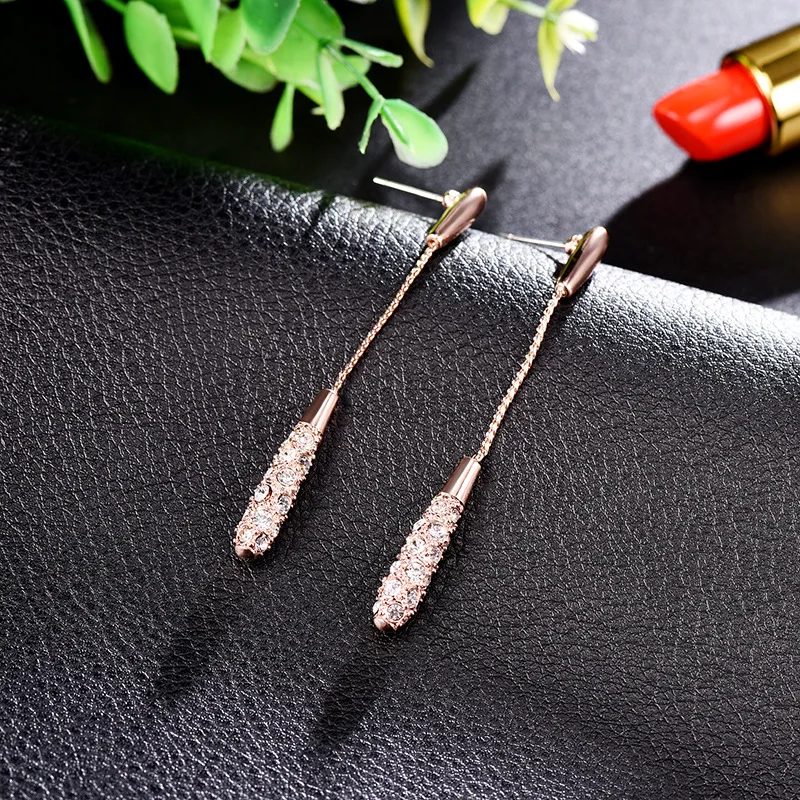 

Shining zircon drop-shaped long earrings Korean style temperament women's fashion earrings jewelry