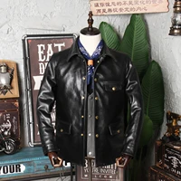 first layer horse skin oil wax thickened lapel casual single breasted medium and long autumn and winter coat leather jacket