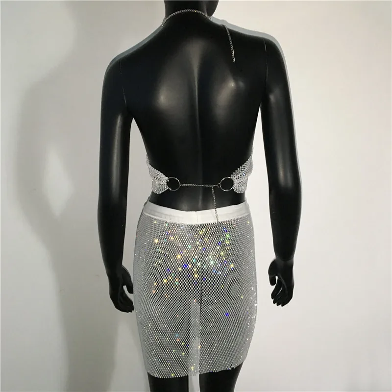 Женский блестящий комплект из 2 предметов прозрачный укороченный топ без рукавов