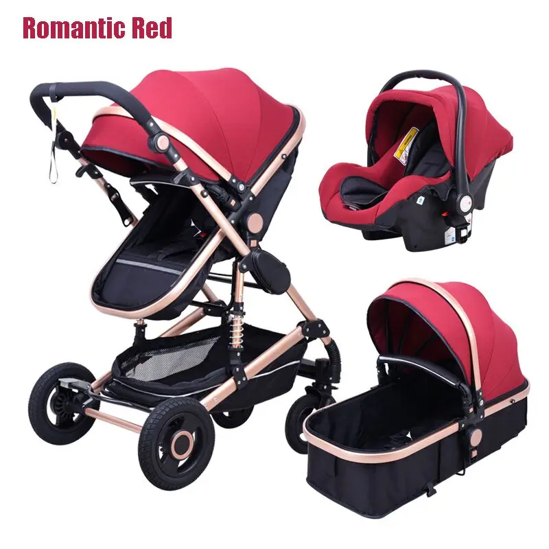 

Stroller High Landscape Baby Stroller 3 In 1 With Car Seat Folding Baby Carriage For 0-3 Years Two Way Newborn Pram