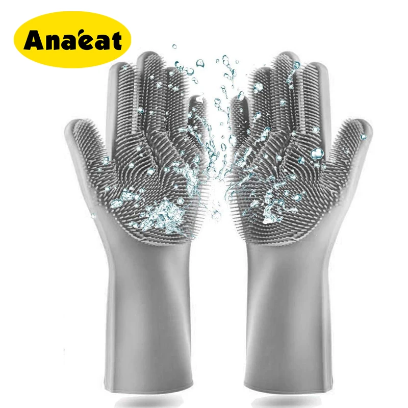 

ANAEAT 1 Pair Magic Silicone Dishwashing Brush Dishwashing Sponge Rubber Scrubbing Kitchen Cleaning Gloves