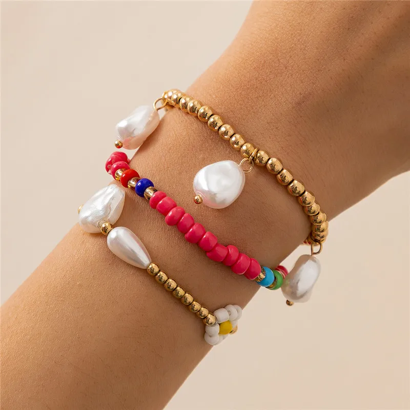 

Bohemian Mixed Color Rice Bead Bracelet Fashion CCB imitation Pearl Set Bracelet