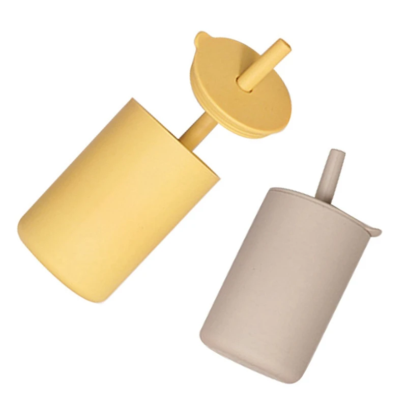 

2Set Toddler Cup Kids Silicone Training Cup With Straw Sprill Proof Sippy Cup Drinking Water Cup(Yellow & Brown)