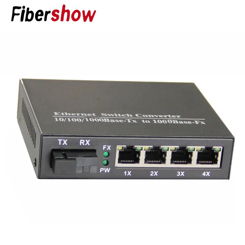 VLAN Ethernet волоконный коммутатор 4 RJ45 1 SC виртуальный канальный медиа конвертер одномодовый волоконный порт 10/100/1000 м точка-точка