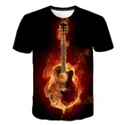 Ретро футболка с музыкальным рисунком, 3D футболка, забавная уличная одежда с гитарой да Винчи, топы для мальчиков и девочек