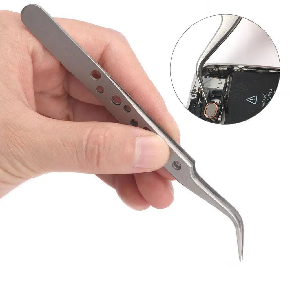 

Thickened Tweezers With Holes Electronics Anti-Static Curved Straight Tip Precision Forceps Diy Phone Repair Tools
