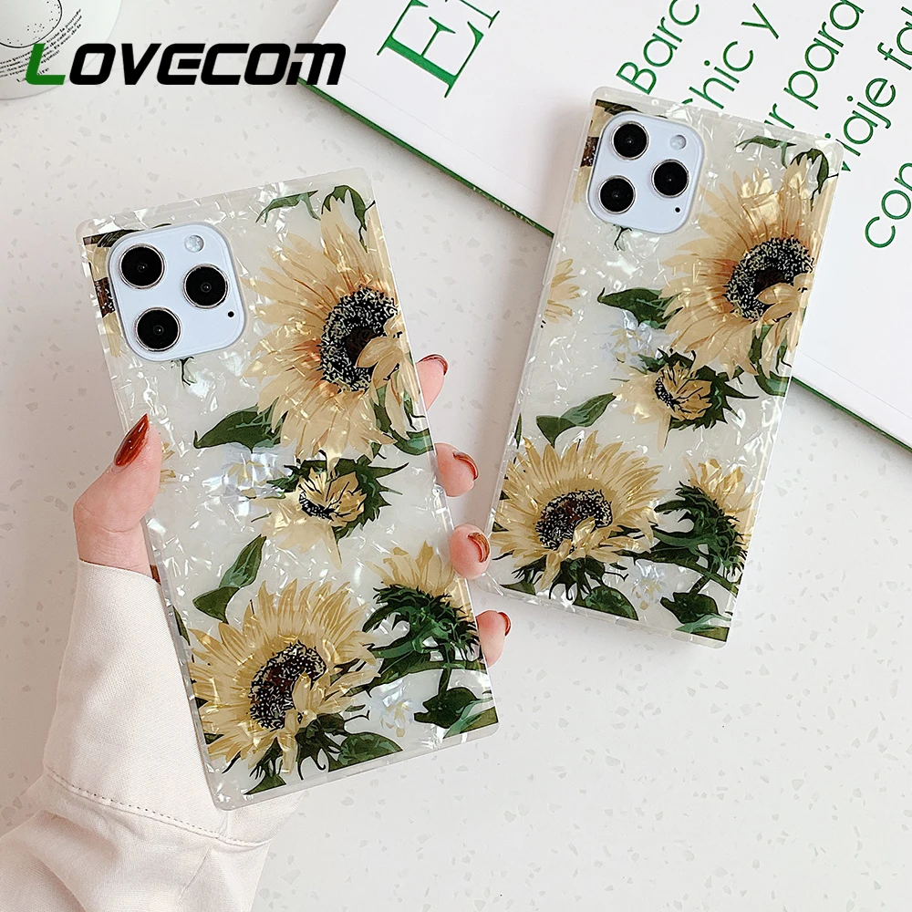 

Мягкий чехол IMD для iPhone 13 Pro, чехол с рисунком подсолнуха, мечты, раковины, квадрата, с кольцом для 12 Pro, 11 Pro, XS, Max, XR, X, 7, 8 Plus