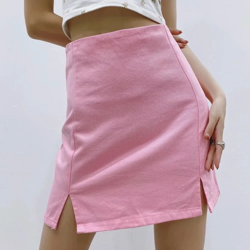 Женская джинсовая мини-юбка с высокой талией и двойным разрезом спереди 100%