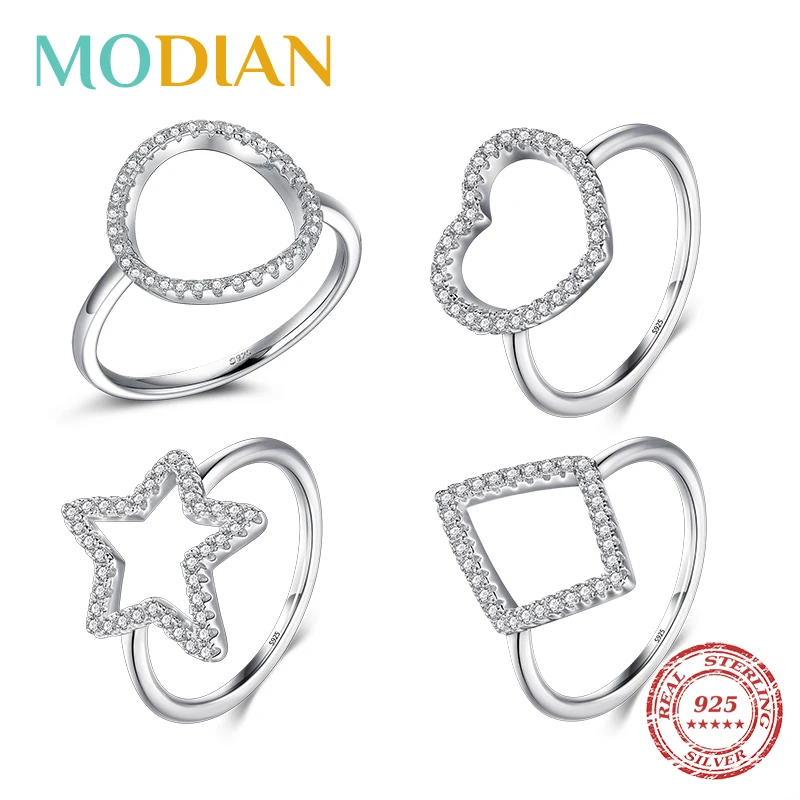 Женские кольца с ромбом Modian, кольца из стерлингового серебра 925 пробы с прозрачным кубическим цирконием в форме сердца и звезды, Изящные Ювелирные украшения