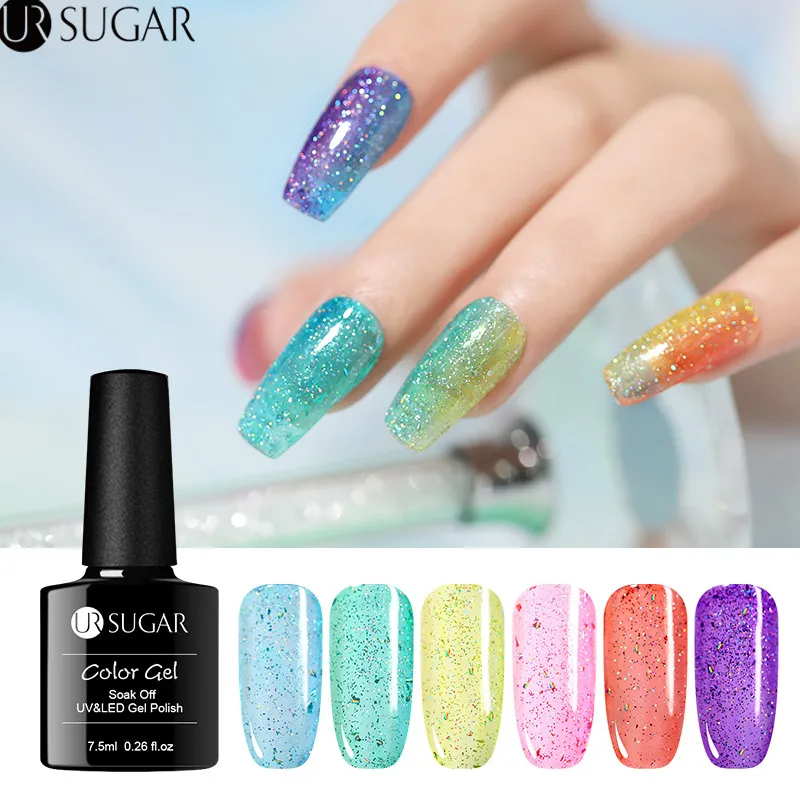 Ur Sugar 7,5 мл голографический Желейный Гель-лак для ногтей Блестящий Гель-лак фиолетовый розовый замачивающийся УФ-Гель-лак сделай сам