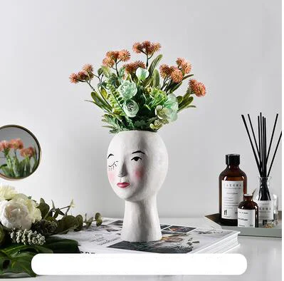 European Resin Vase Head Portrait Sculpture Flower Pot Decoration Ornaments Home Livingroom Office Desktop Furnishing Crafts Art - Цвет: style2