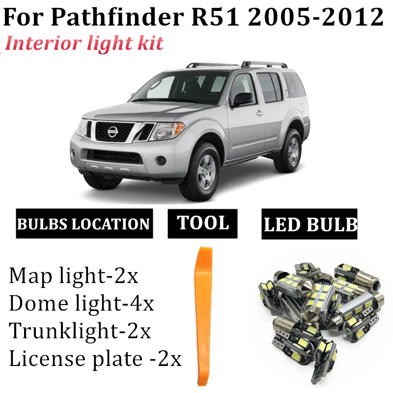 10x For Car Festoon LED Interior Light Kit Nissan Pathfinder R51 2005-2012 T10 Led Map Dome License Plate Lamp Accessories | Автомобили и