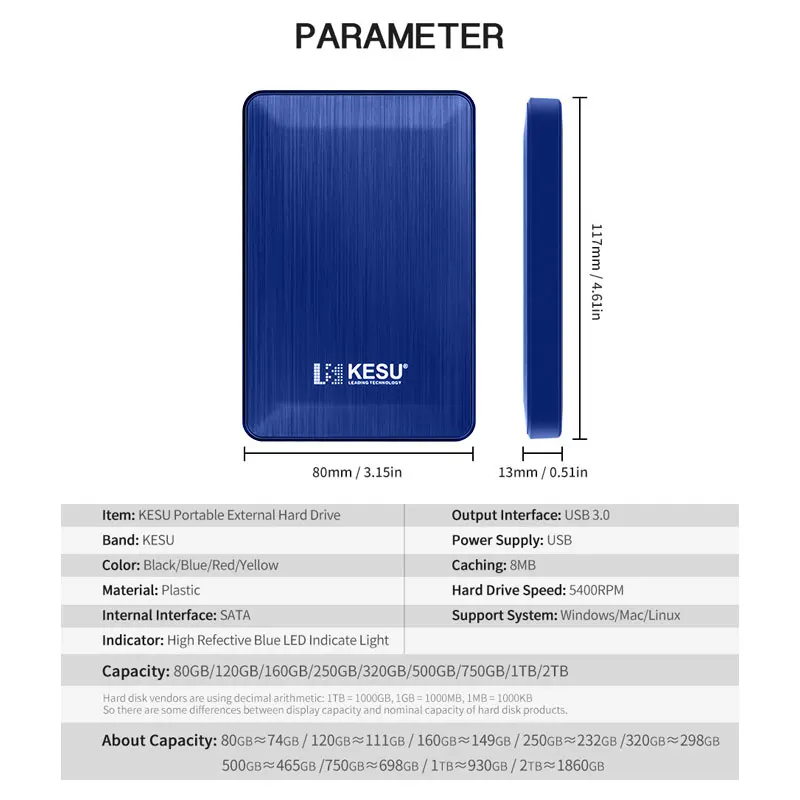 

External Hard Drive 2.5" HDD 320gb USB3.0 External Hard Disk Storage Compatible For Desktop/Laptop/MacBook
