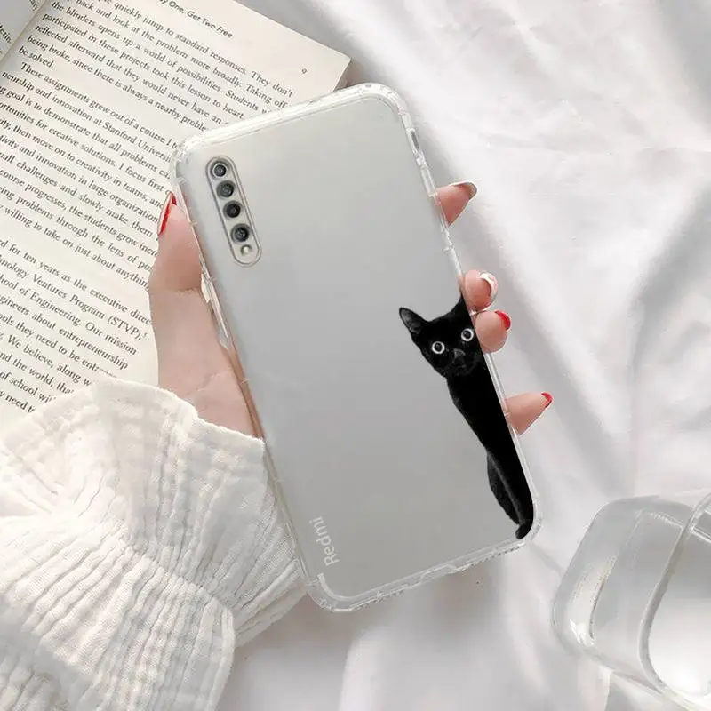 

black cat cartoon animal Phone Case Transparent for Redmi note cc K 30 10 20 8 9 8 S E T X PRO luxury funda cover capa