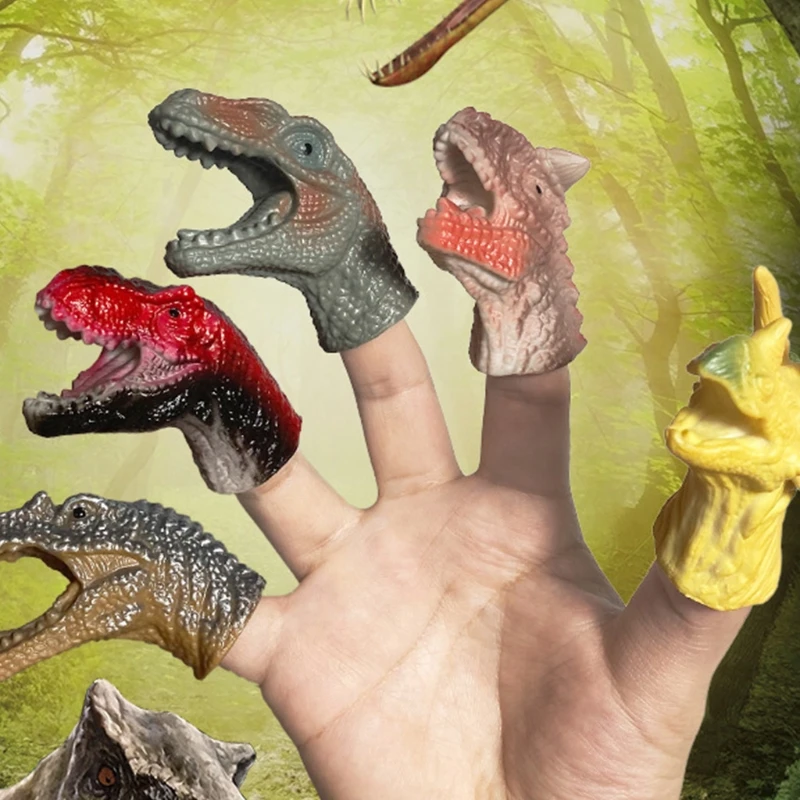 

C5AA Dinosaur Finger Puppets Children Party Gesture Finger Hood Halloween Party Favors for Kids