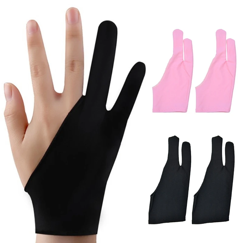 

1 Pair Two Fingers Anti-Fouling Artist Gloves for Any Graphics Drawing Tablet Reduces Friction Paper Sketching Mittens