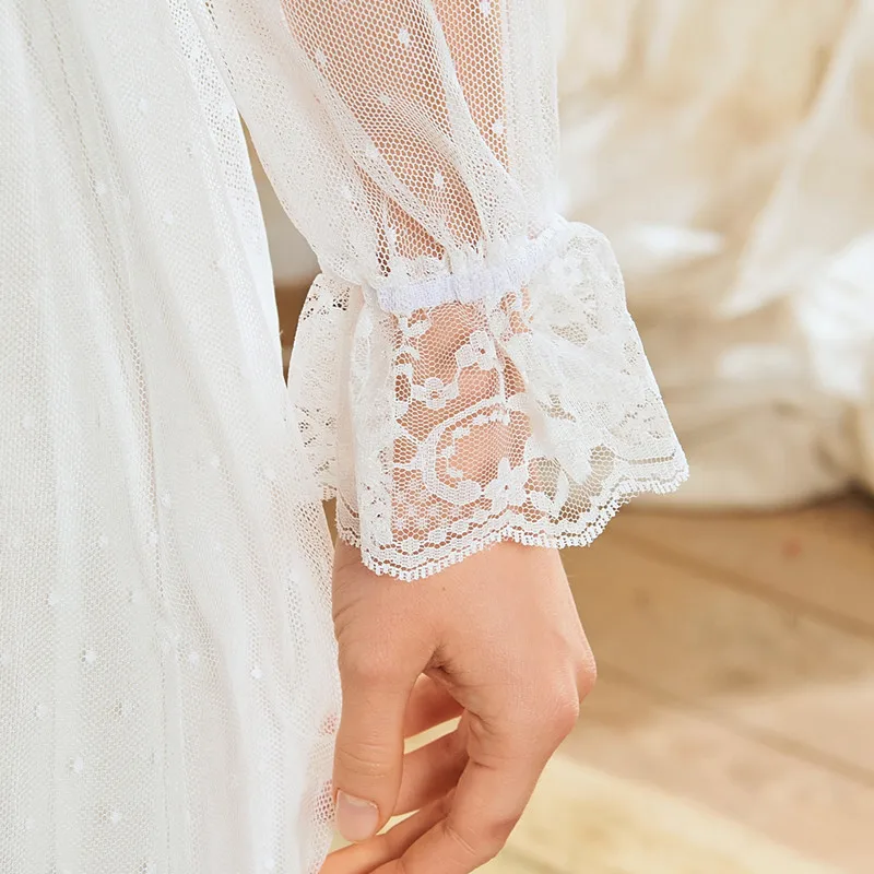 

Roseheart Pink White Women Homewear Female Sexy Sleepwear Nightdress Long Lace V Neck Nightwear Nightgown Sleepwear Court Mesh