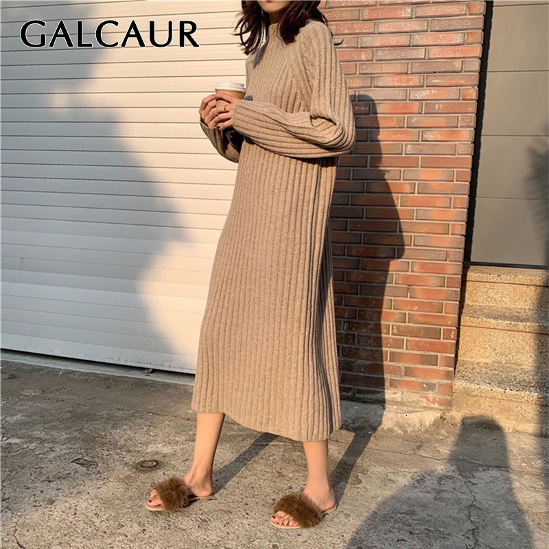 GALCAUR Вязание полосатые платья для женщин Водолазка длинный рукав натуральная