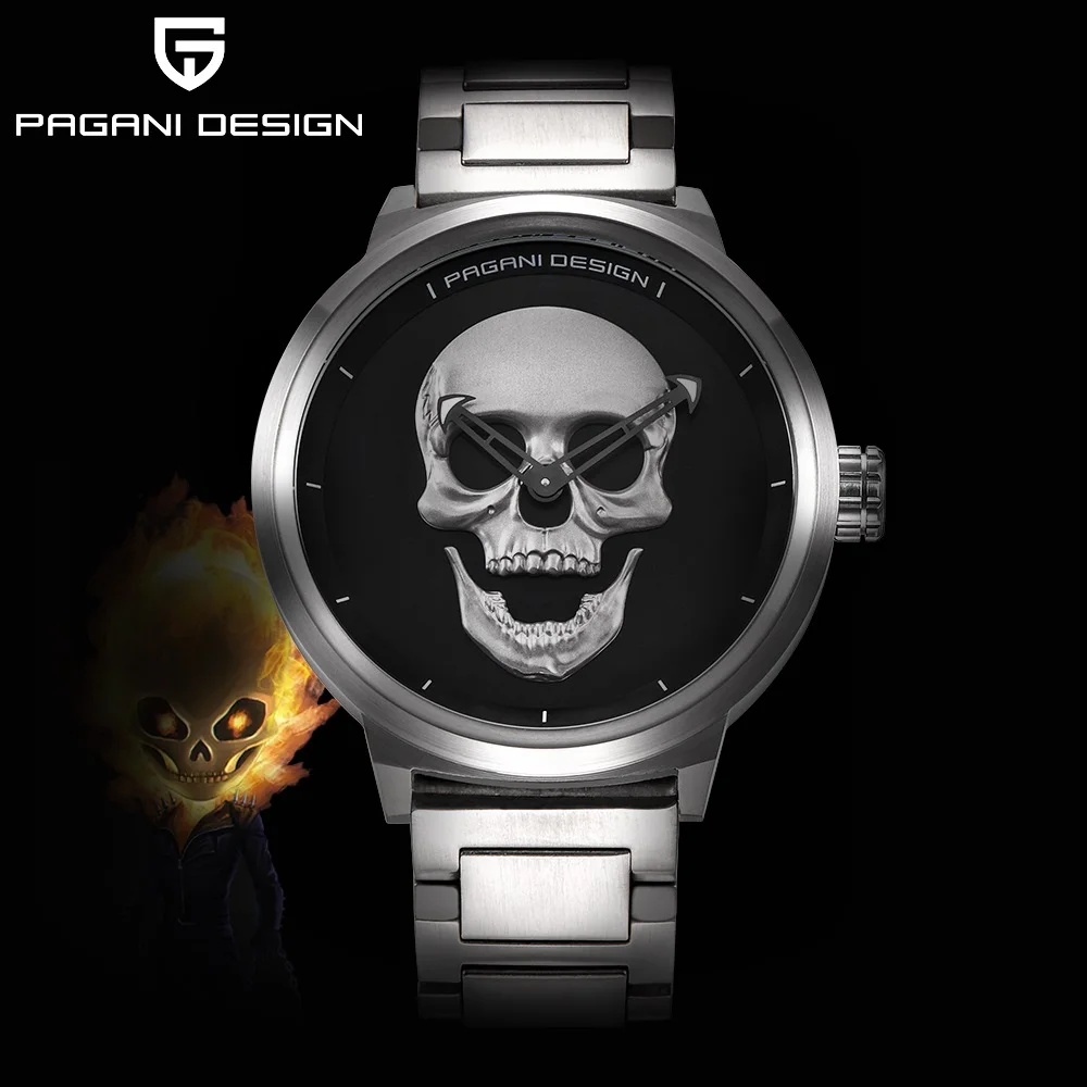 PAGANI Design Luxury Quartz Watch Top Brand 48mm Stainless Steel Personality Skull Case Waterproof Clock Luminous Man Wristwatch