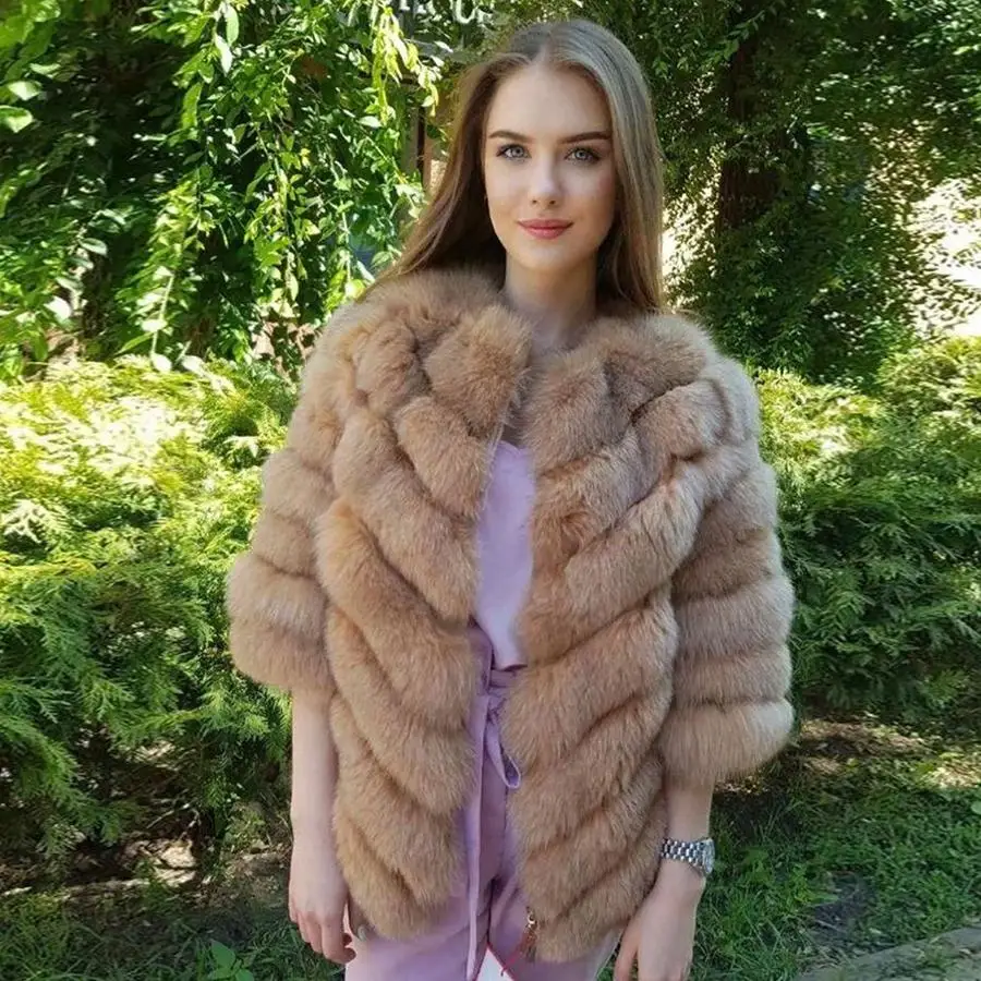 Женское пальто из лисьего меха Высококачественная модная куртка 100% натурального