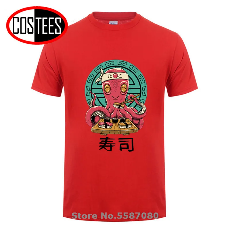 Japan Cartoon style Geek Octo Sushi Bar t shirt men Funny Octopus chef sushi t-shirt for foodies gift tasty food tshirt camiseta | Мужская