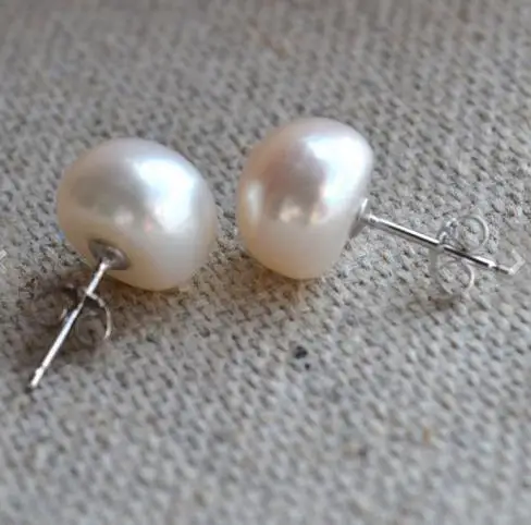 

New Arrival Favorite Pearl Pearl Earrings Bridesmaid AAA 11-12MM White Color Genuine Freshwater Pearls Silver Stud Earring