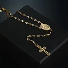 Romad модная подвеска крест ожерелье женское розовое серебро длинная цепь мужские четки Мадонна монета ожерелья религиозные украшения