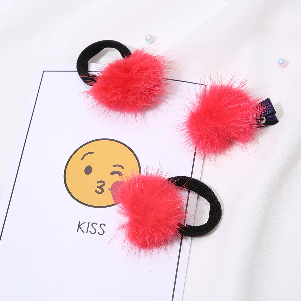 3PCS F M MISM/модные резинки с помпоном для маленьких девочек; эластичные резинки для волос; розовые резинки для волос; милые детские резиновые ободки; аксессуары для волос - Цвет: 3PCS F