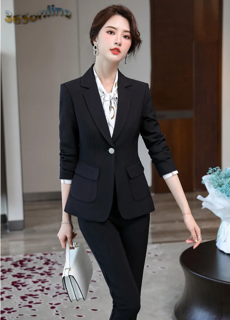 

Ladies Office Work Wear Blazers Long Sleeve Formal OL Styles Business Suits Pants and Jackets Coat Career Interview Job Clothes